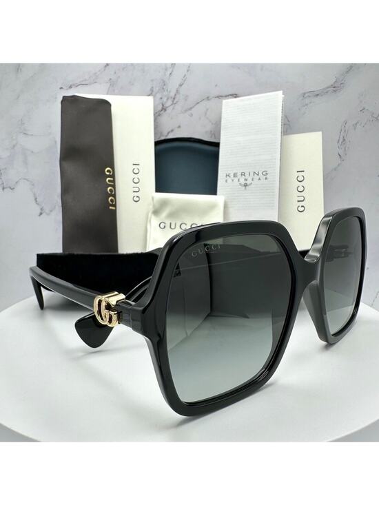 New GUCCI Sunglasses Black Oversized Square Gold Metal GG main image 11